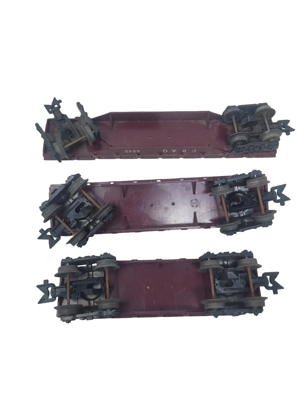 Marx O Gauge Flatcar Lot of 3 CB&Q 5545 Southern 51100 Erie Freight Train Cars